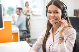 employee happily speaking in a call
