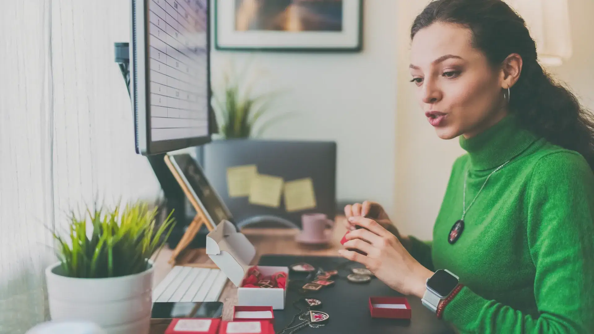 a business owner speaking to their online virtual assistant providing instructions for tasks