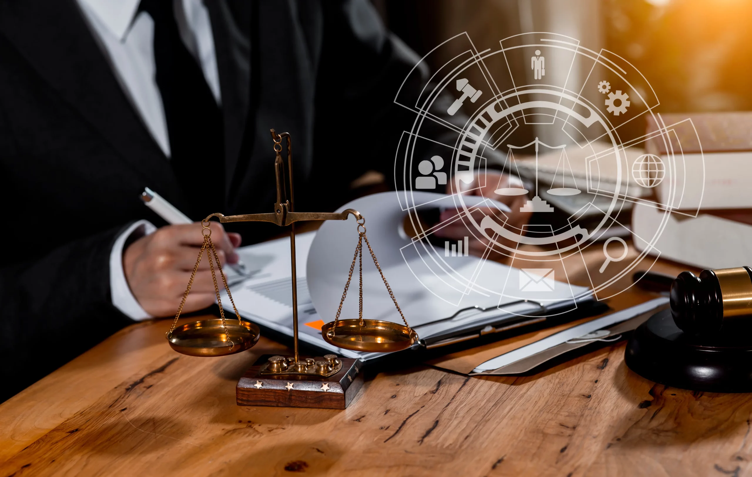 a lawyer filling out documents considering outsourcing administrative tasks