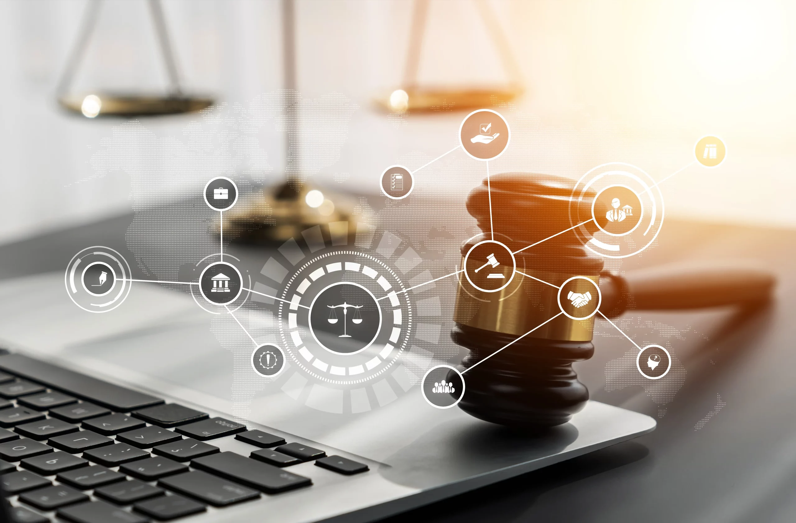 gavel of justice on a laptop computer