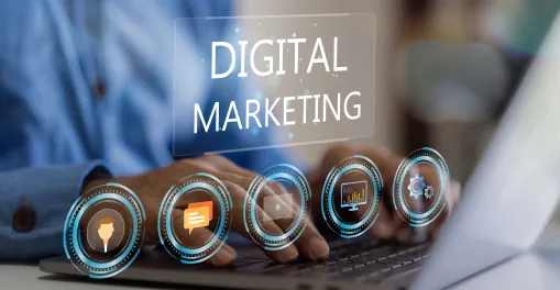 A person using a laptop and working on Digital Marketing